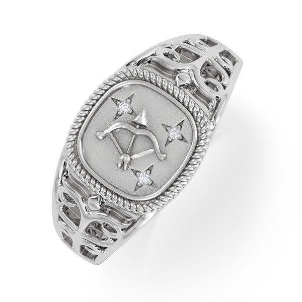 Sagittarius Zodiac 0.01ct Lab Diamond Signet Ring in Silver