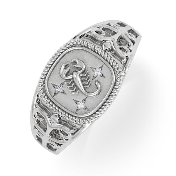 Scorpio Zodiac 0.01ct Lab Diamond Signet Ring in Silver