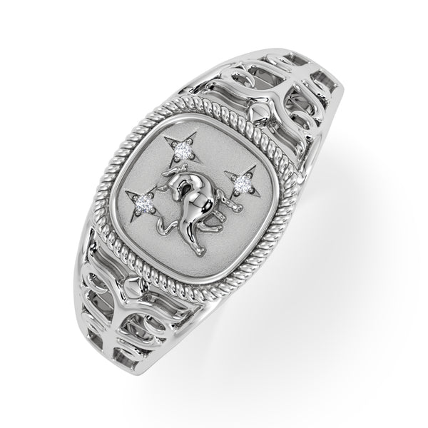 Taurus Zodiac 0.01ct Lab Diamond Signet Ring in Silver