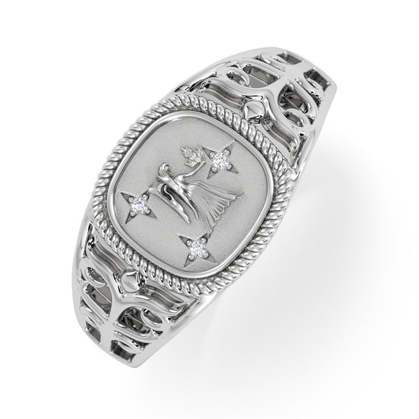 Virgo Zodiac 0.01ct Lab Diamond Signet Ring in Silver