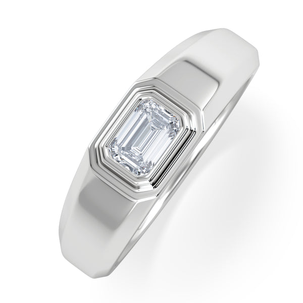 Mens Lab Diamond Signet Ring 0.50ct Emerald Cut Set in 9k White Gold