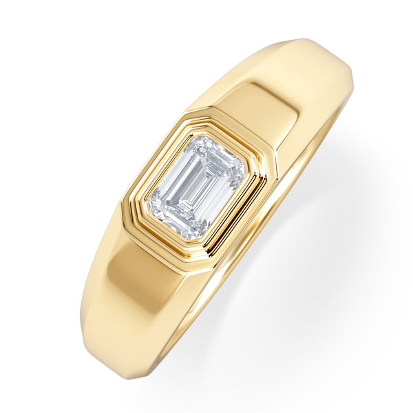 MensLab Diamond Signet Ring 0.50ct Emerald Cut Set in 9k Gold