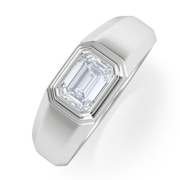 Mens Lab Diamond Signet Ring 1.00ct Emerald Cut Set in 9k White Gold