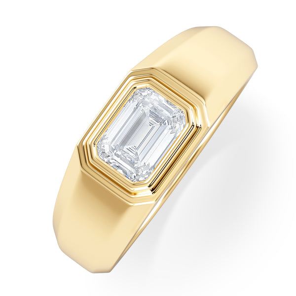 Mens Lab Diamond Signet Ring 1.00ct Emerald Cut Set in 9k Gold