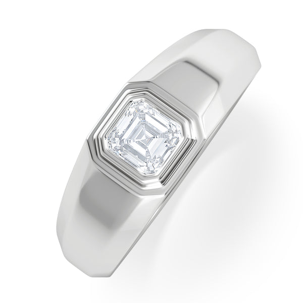 Mens Lab Diamond Signet Ring 0.50ct Asscher Cut Set in 9k White Gold