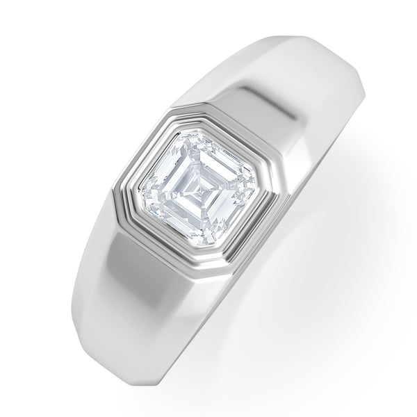Mens Lab Diamond Signet Ring 1.00ct Asscher Cut Set in 9k White Gold