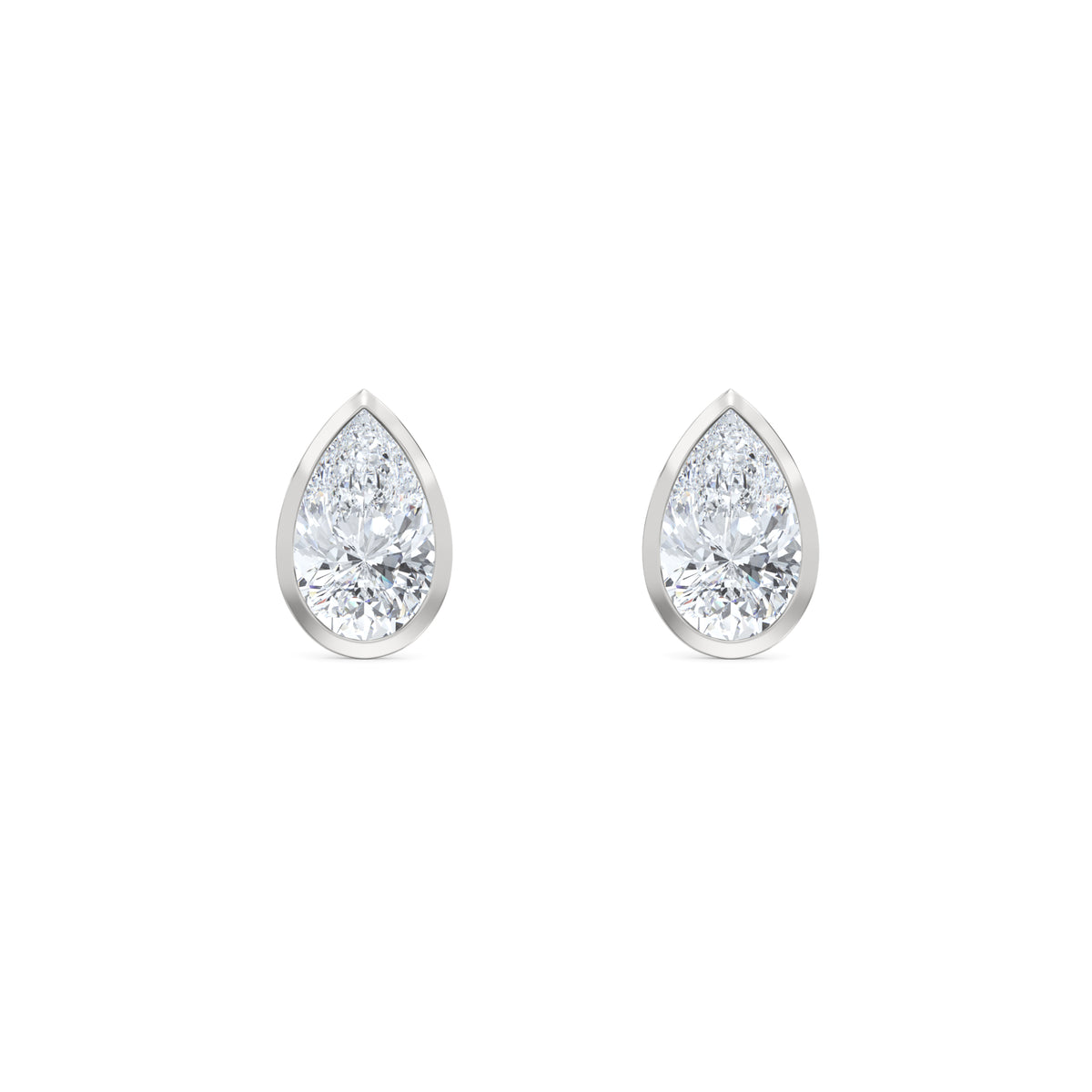 Bezel Set 2.00ct Pear Cut Lab Diamond Stud Earrings in 18K White Gold