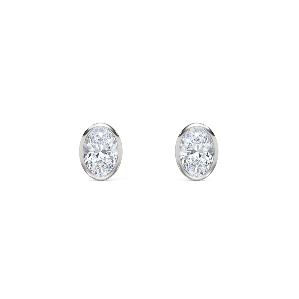 Bezel Set 1.00ct Oval Cut Lab Diamond Stud Earrings in 18K White Gold