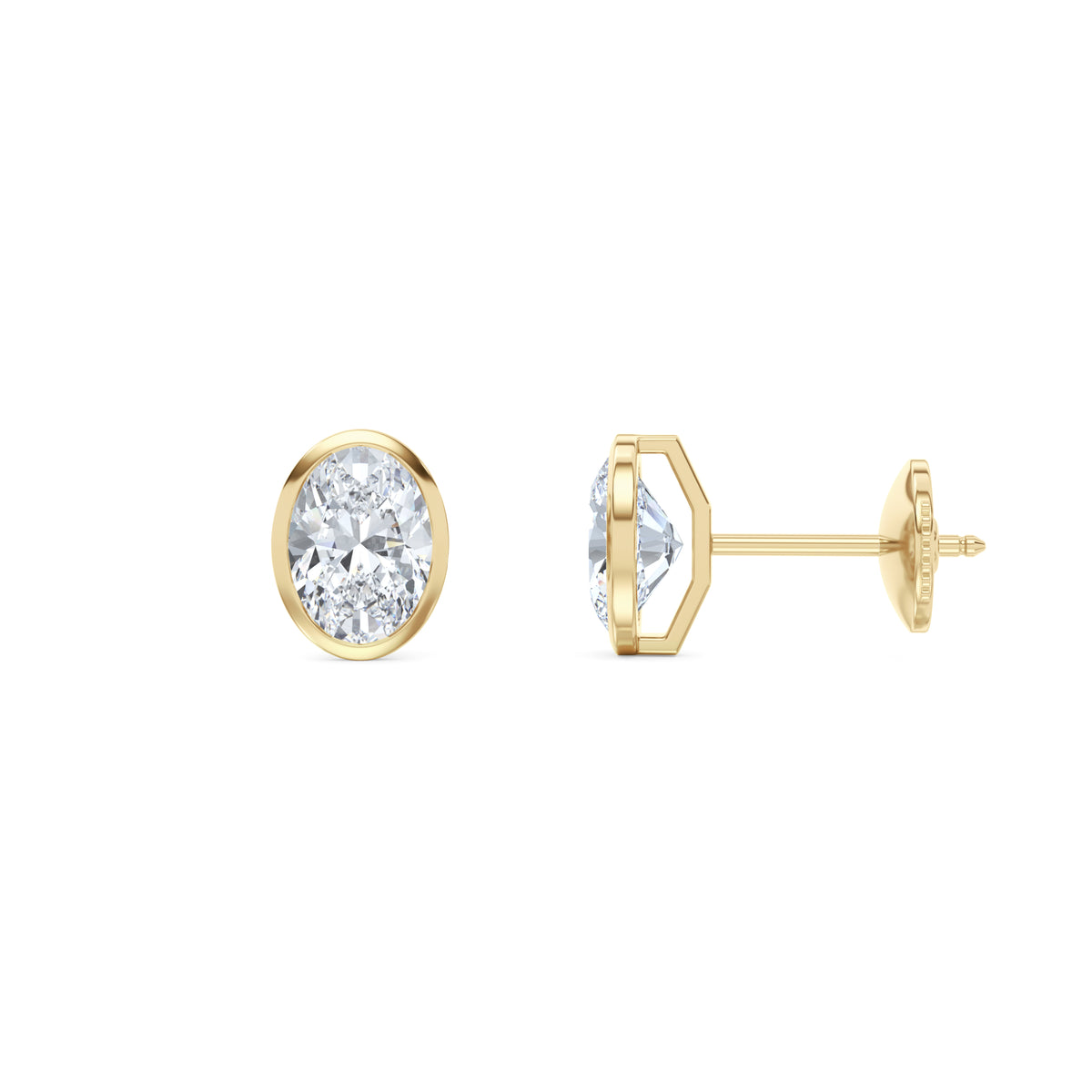 Bezel Set 2.00ct Oval Cut Lab Diamond Stud Earrings in 18K Yellow Gold