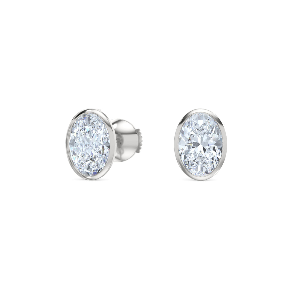 Bezel Set 3.00ct Oval Cut Lab Diamond Stud Earrings in 18K White Gold