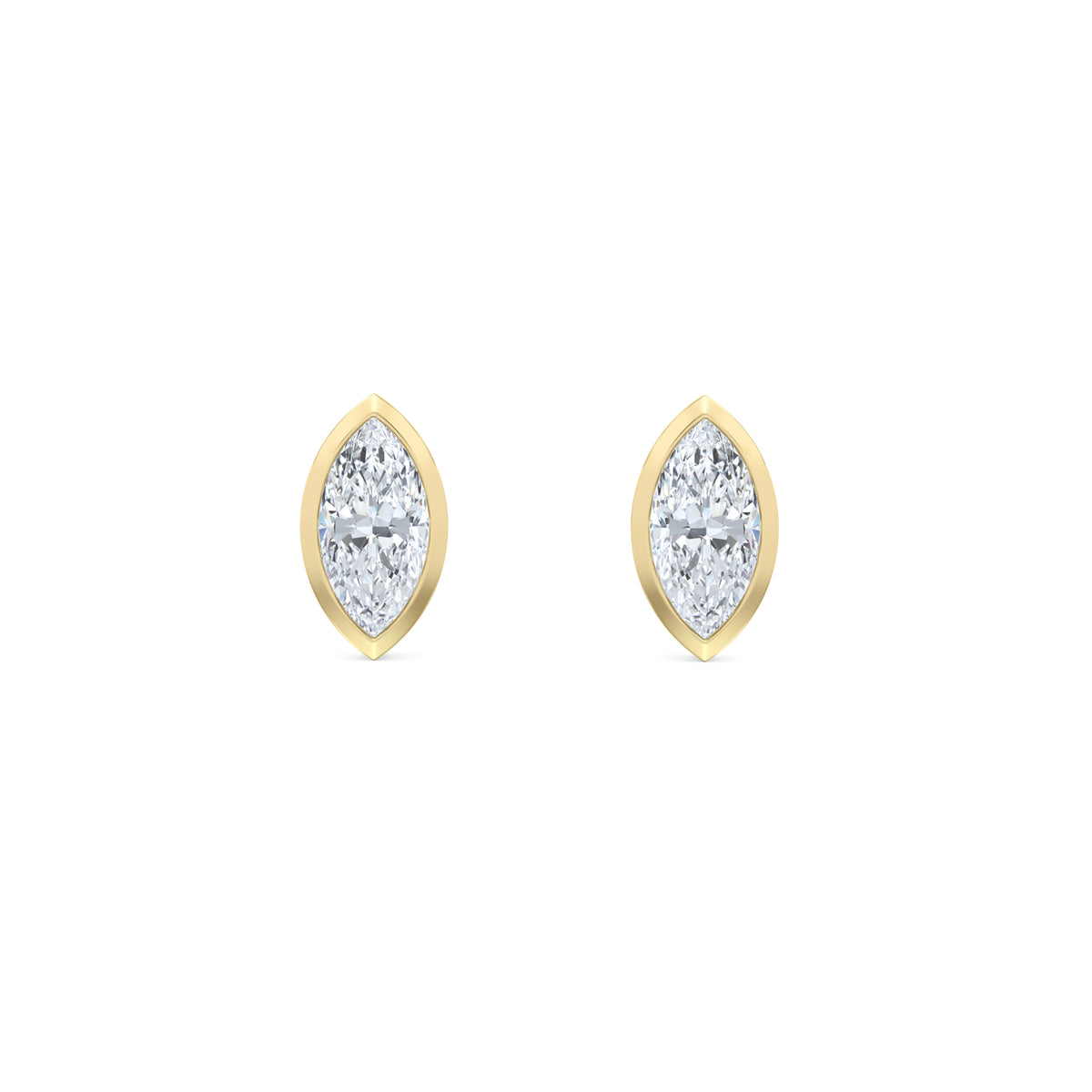 Bezel Set 1.00ct Marquise Cut Lab Diamond Stud Earrings in 18K Yellow Gold