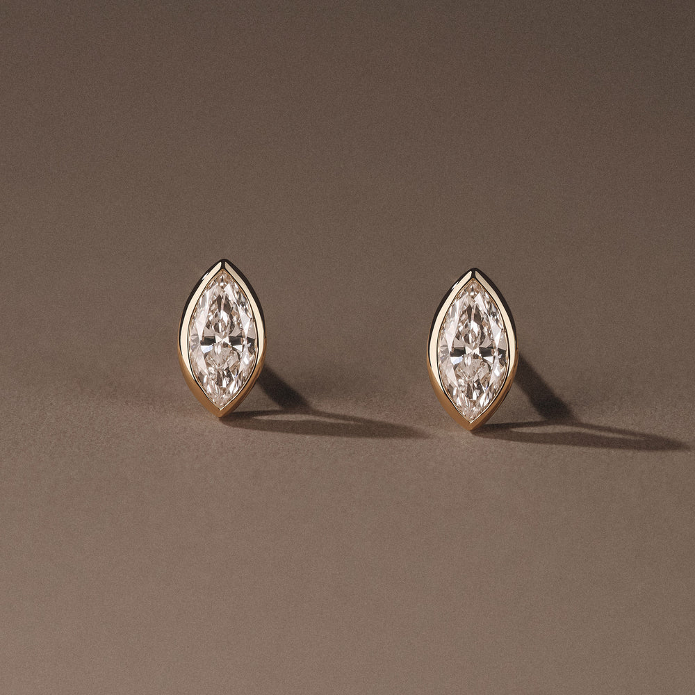 Bezel Set 0.50ct Marquise Cut Lab Diamond Stud Earrings in 18K Yellow Gold