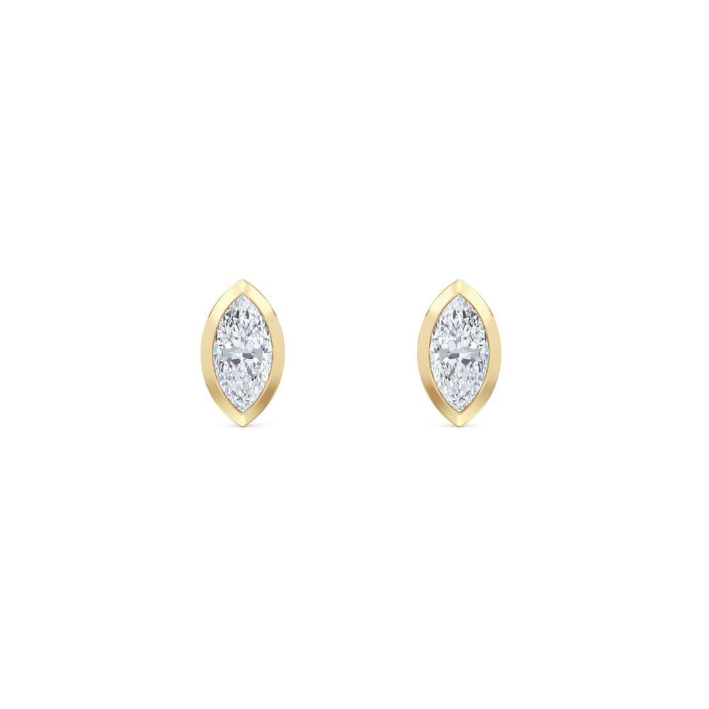 Bezel Set 0.50ct Marquise Cut Lab Diamond Stud Earrings in 18K Yellow Gold