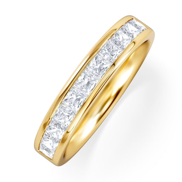 18K Gold Princess Diamond Half Eternity Ring 1.00CT G/VS