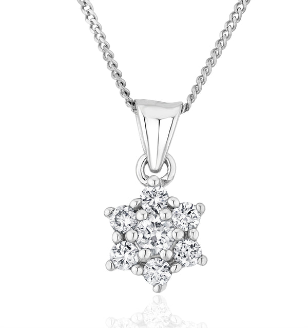 Lab Diamond Star Cluster Pendant Necklace 0.25ct H/Si 9K White Gold