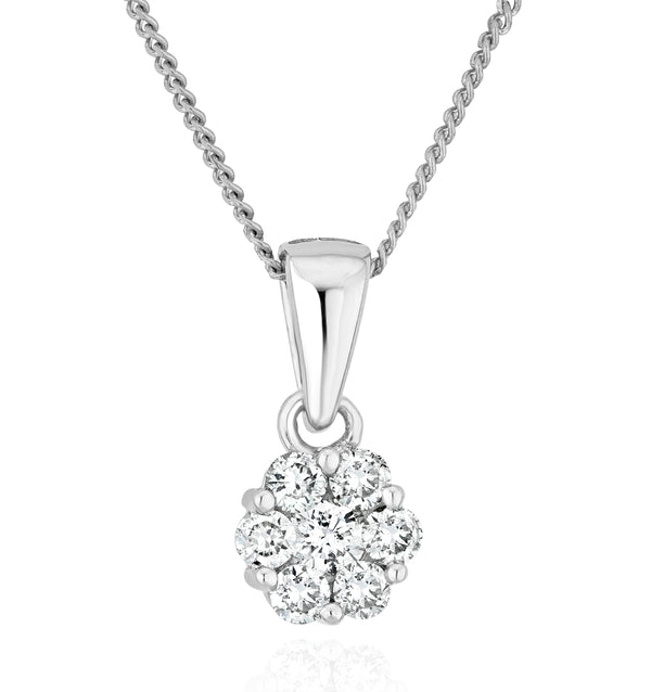 Lab Diamond Cluster Pendant Necklace 0.25ct H/Si in 9K White Gold