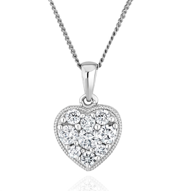 Lab Diamond Pave Heart Pendant Necklace 0.50ct H/Si in 9K White Gold