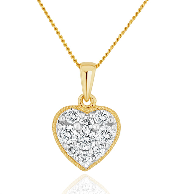 Lab Diamond Pave Heart Pendant Necklace 0.50ct H/Si in 9K Gold