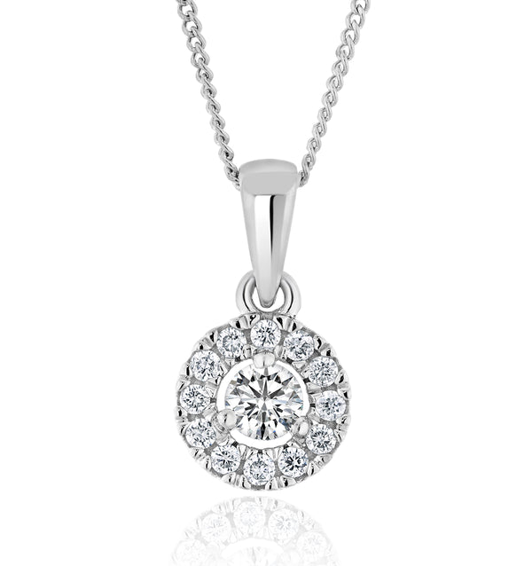 Lab Diamond Halo Pendant Necklace 0.25ct H/Si in 9K White Gold