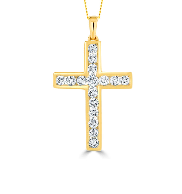 Lab Diamond Cross Pendant Necklace Channel Set 0.25ct H/Si in 9K Gold