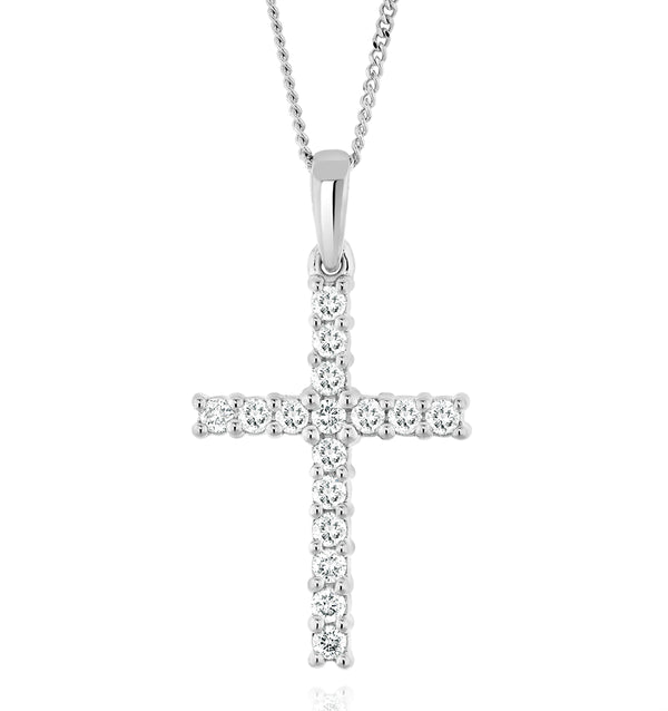 Lab Diamond Cross Pendant Necklace Claw Set 0.25ct H/Si 9K White Gold