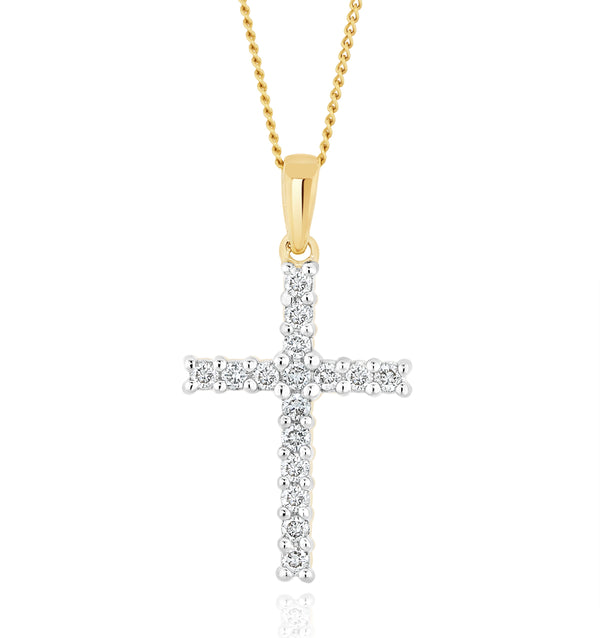 Lab Diamond Cross Pendant Necklace Claw Set 0.25ct H/Si in 9K Gold