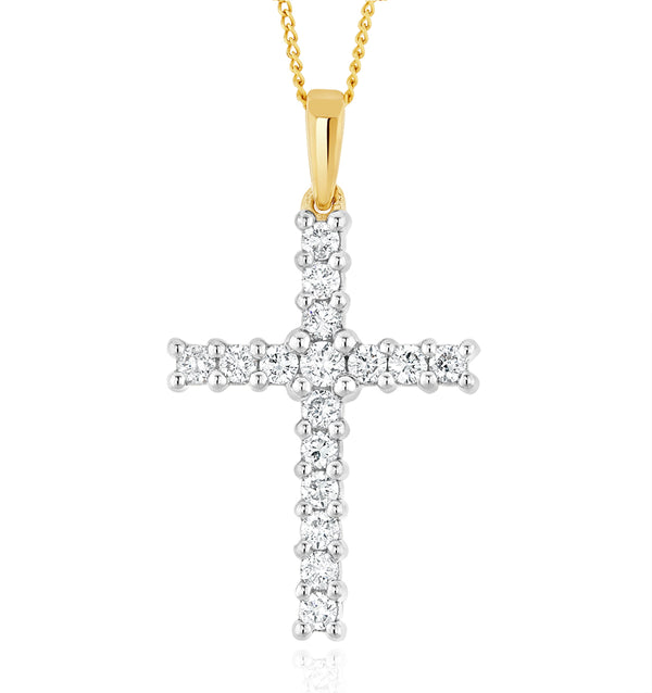 Lab Diamond Cross Pendant Necklace Claw Set 0.50ct H/Si in 9K Gold