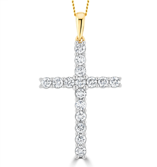 1ct Lab Diamond Cross Claw Set Necklace Pendant H/Si in 9K Gold