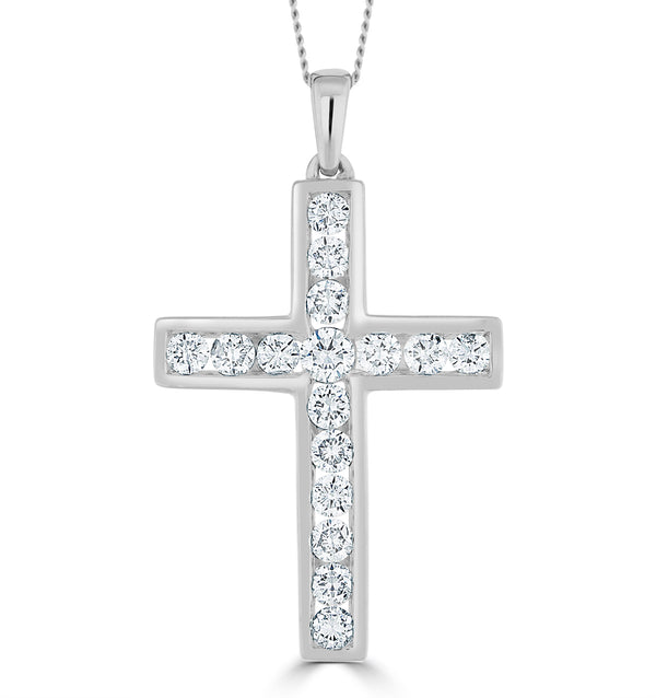 1ct Lab Diamond Cross Necklace Pendant H/Si Channel Set 9K White Gold