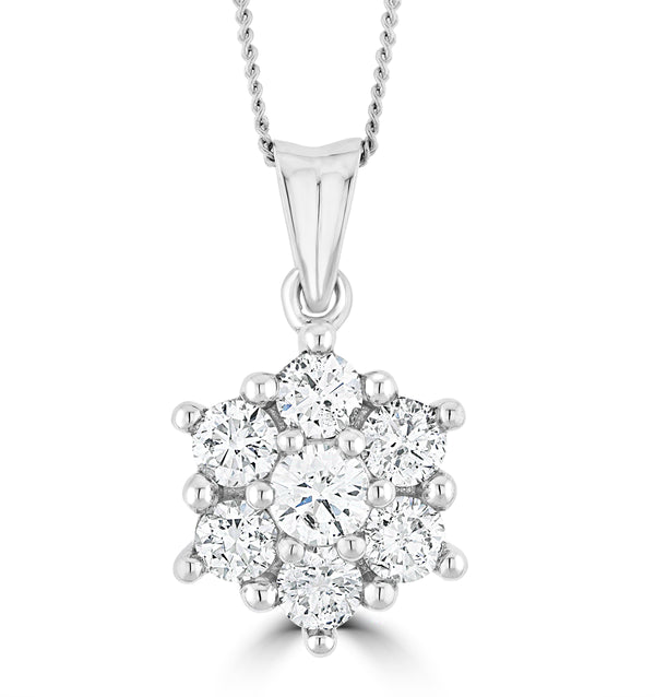 1ct Lab Diamond Cluster Necklace Pendant H/Si in 9K White Gold