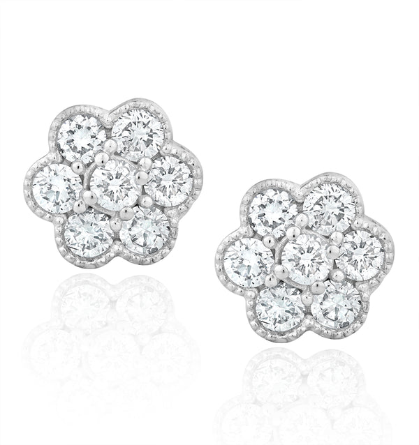 Lab Diamond Cluster Flower Earrings 0.50ct set in 9K White Gold