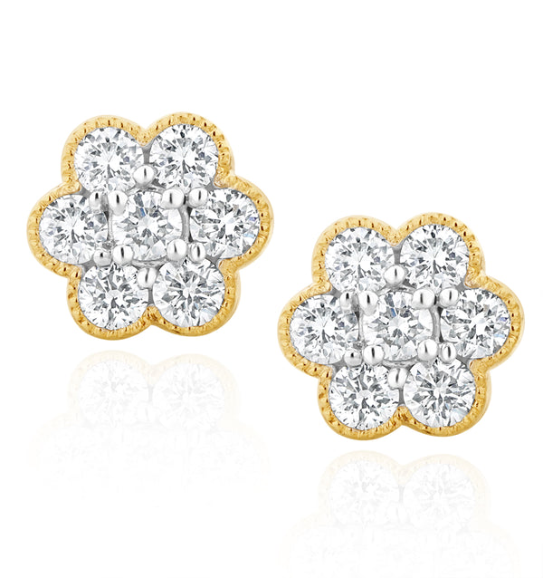 Lab Diamond Flower Cluster Earrings 0.50ct set in 9K Gold