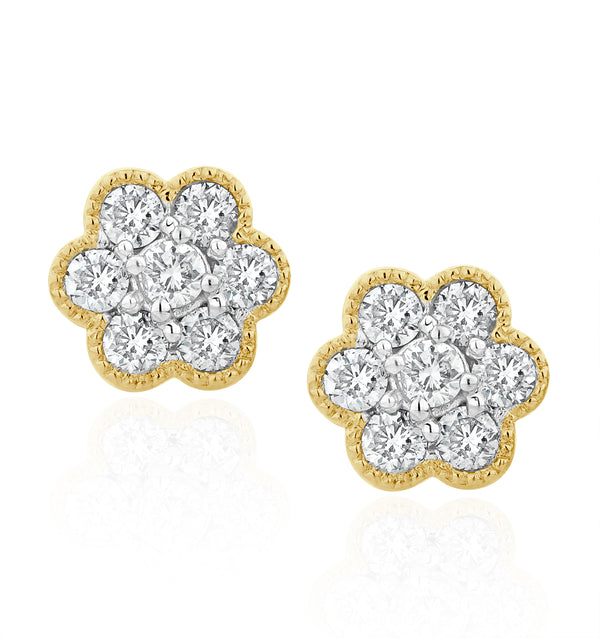 Lab Diamond Cluster Flower Earrings 0.25ct set in 9K Gold