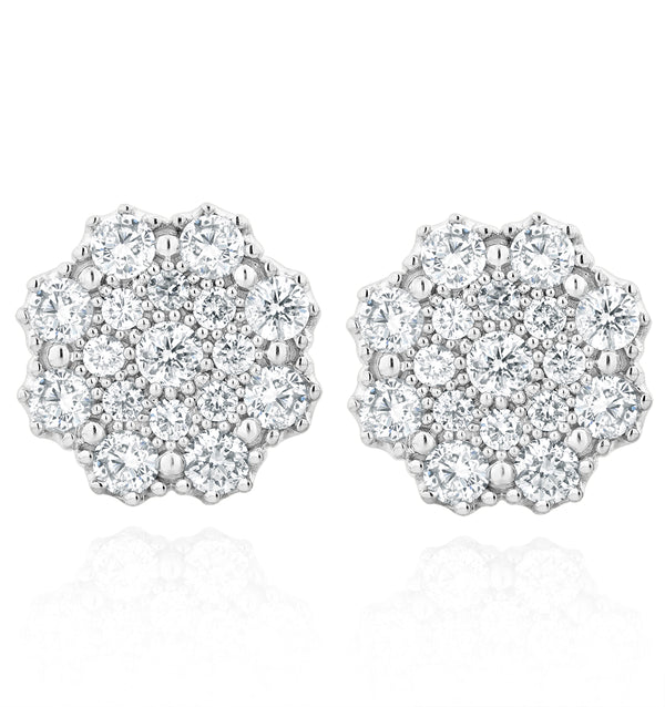 Large Lab Diamond Cluster Earrings 1.00ct H/Si in 9K White Gold