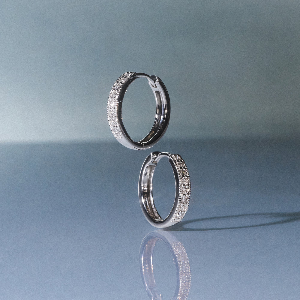 Lab Diamond Huggie Earrings 0.25ct H/Si Pave Set in 9K White Gold