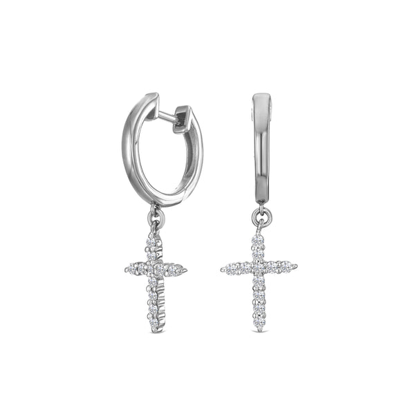 Stellato Cross Hoop 0.24ct H/SI Round Cut Lab Diamond Earrings in Silver