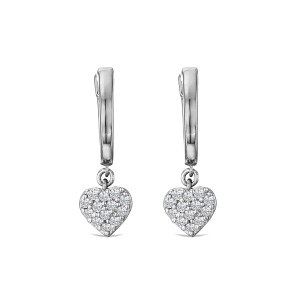 Heart Pave Drop Huggie Lab Diamond Earrings 0.29ct in 925 Silver