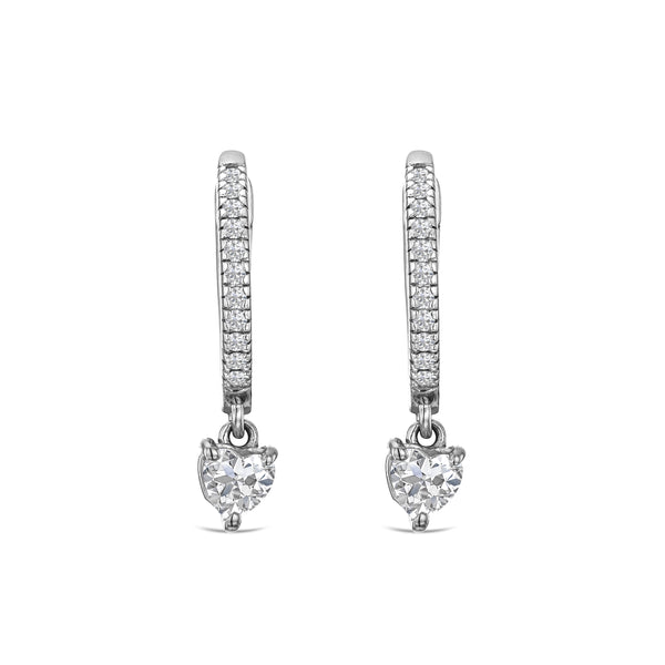 Stellato Heart Drop Hoop Earrings Lab Diamond 1.00ct in 925 SIlver