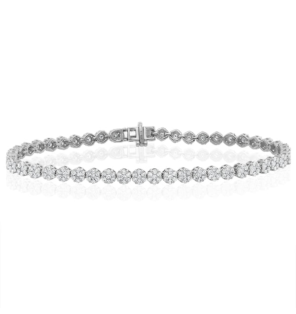 3ct Cluster Lab Diamond Tennis Bracelet H/Si Set in 9K White Gold