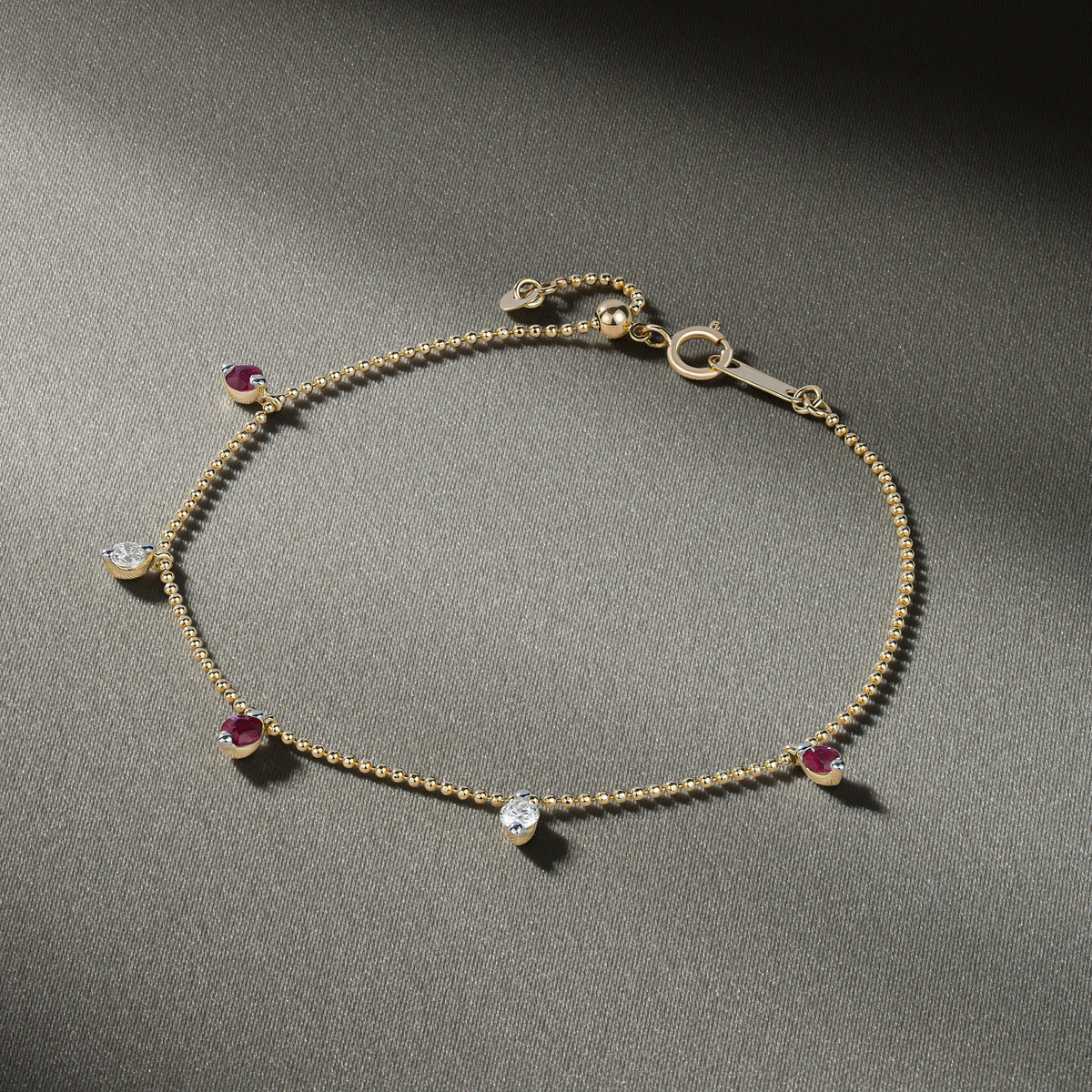 Vivara Lab Ruby and Lab Diamond Bracelet Set in 9K Yellow Gold