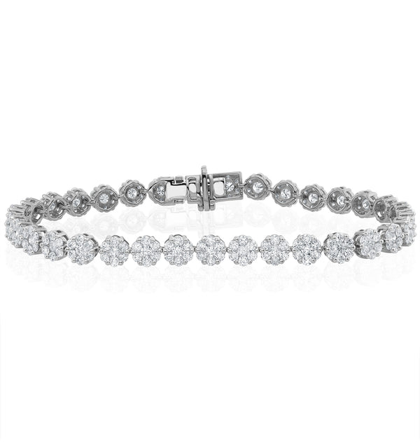 5ct Cluster Lab Diamond Tennis Bracelet H/Si Set in 18K White Gold