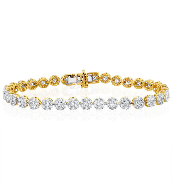 5ct Cluster Lab Diamond Tennis Bracelet H/Si Set in 18K Yellow Gold