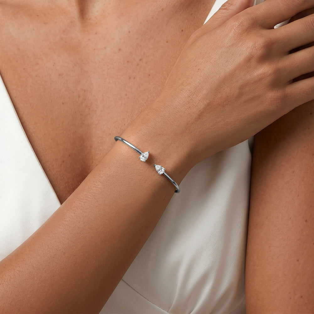 Affinity 1.00ct Pear Cut Lab Diamond Bangle in 14K White Gold