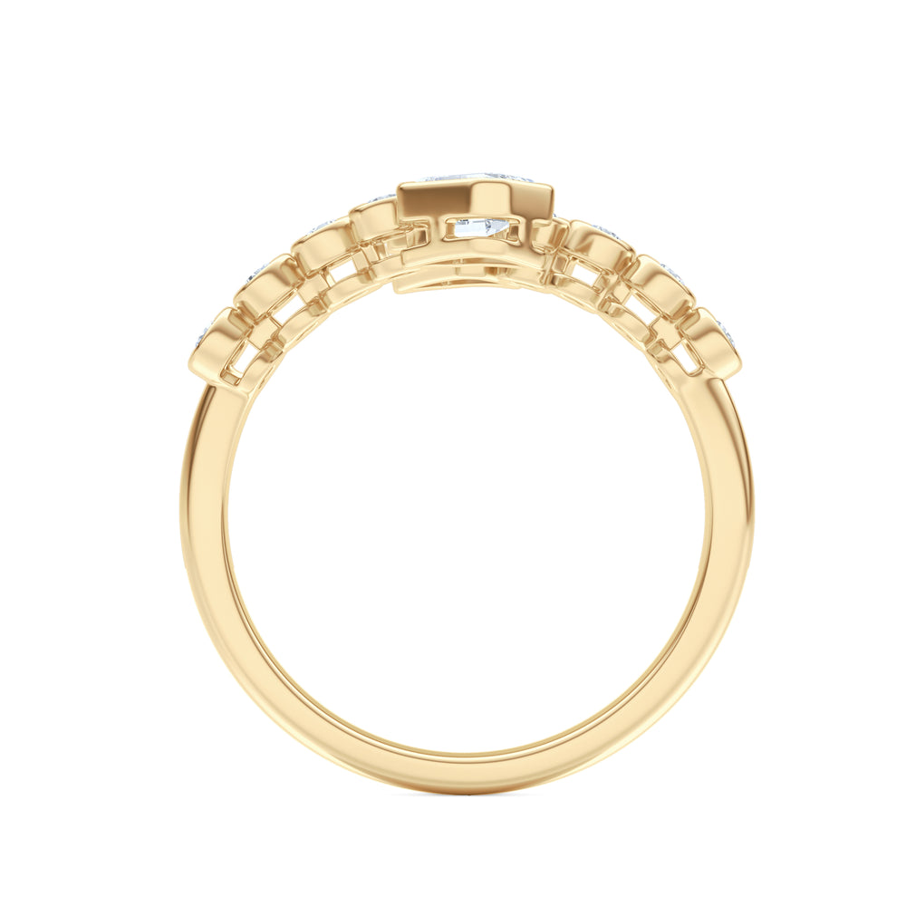Skyline 0.75ct Emerald and Round Cut Lab Diamond Ring in 14K Yellow Gold