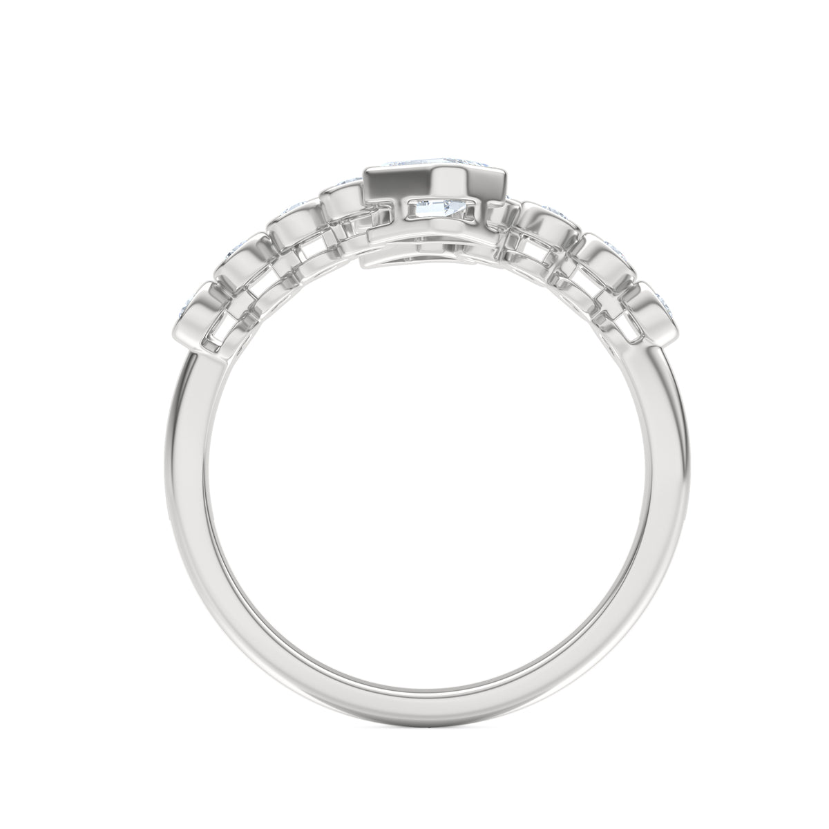 Skyline 0.75ct Emerald and Round Cut Lab Diamond Ring in 14K White Gold
