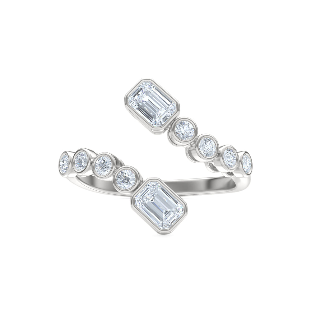 Skyline 0.75ct Emerald and Round Cut Lab Diamond Ring in 14K White Gold