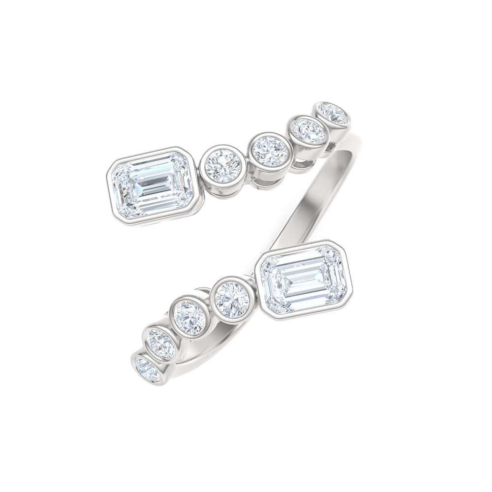 Skyline 0.75ct Emerald and Round Cut Lab Diamond Ring in 14K White Gold