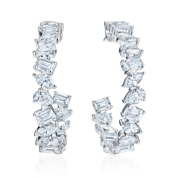 LUXE 8.00ct Lab Diamond Hoop Earrings with IGI Certified Mixed-Cut Diamonds in 18K White Gold