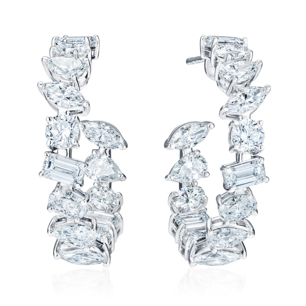 LUXE 8.00ct Lab Diamond Hoop Earrings with IGI Certified Asymmetrical-Cut Diamonds in 18K White Gold
