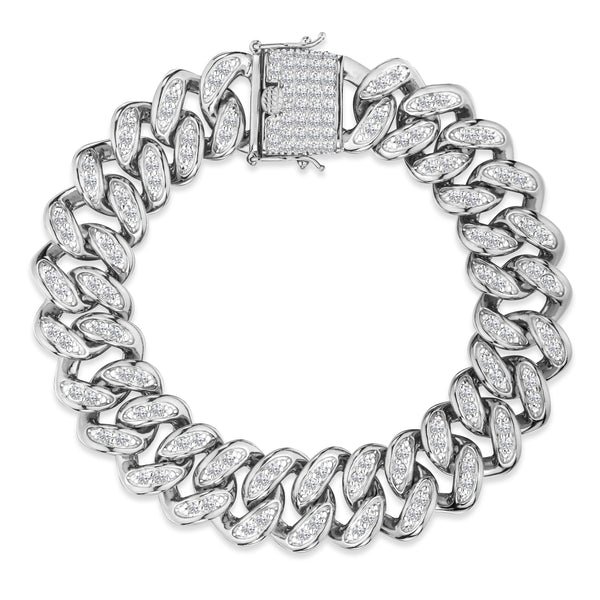 3.50ct Mens Lab Diamond Cuban Link Bracelet in 925 Sterling Silver